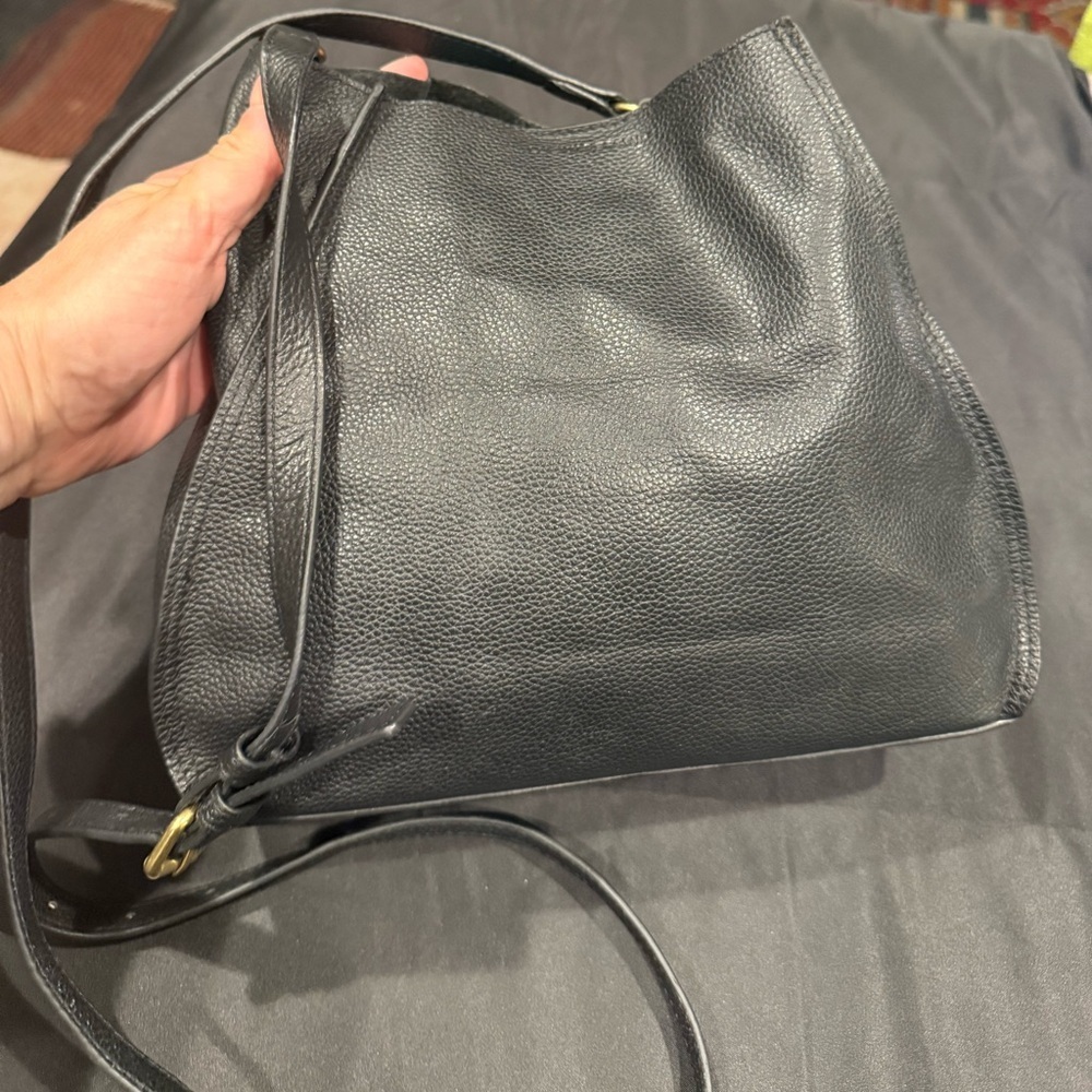 Lucky Brand Coran Pebbled Leather Satchel Crossbody Black - Picture 14 of 16